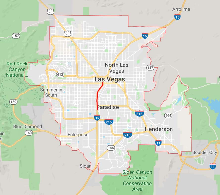 Abb. 1: Karte Las Vegas (Einzeichnung &ldquo;Strip&rdquo;)